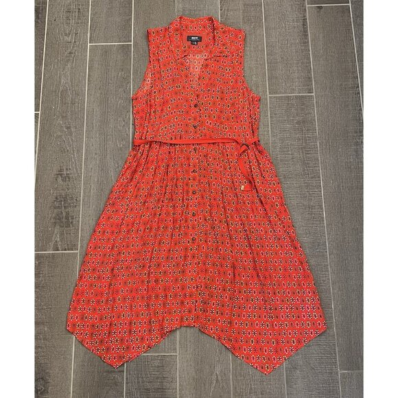 Maeve Anthropologie Red Daisy Midi Shirtdress Size 8 Belted Buttons Christmas - Picture 4 of 16